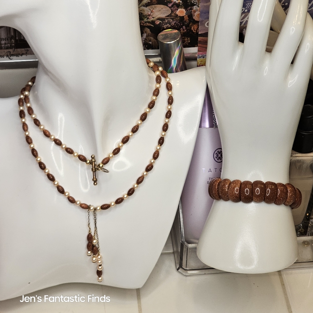 925 Silver Goldstoneβ Necklace & Bracelet Set 28"